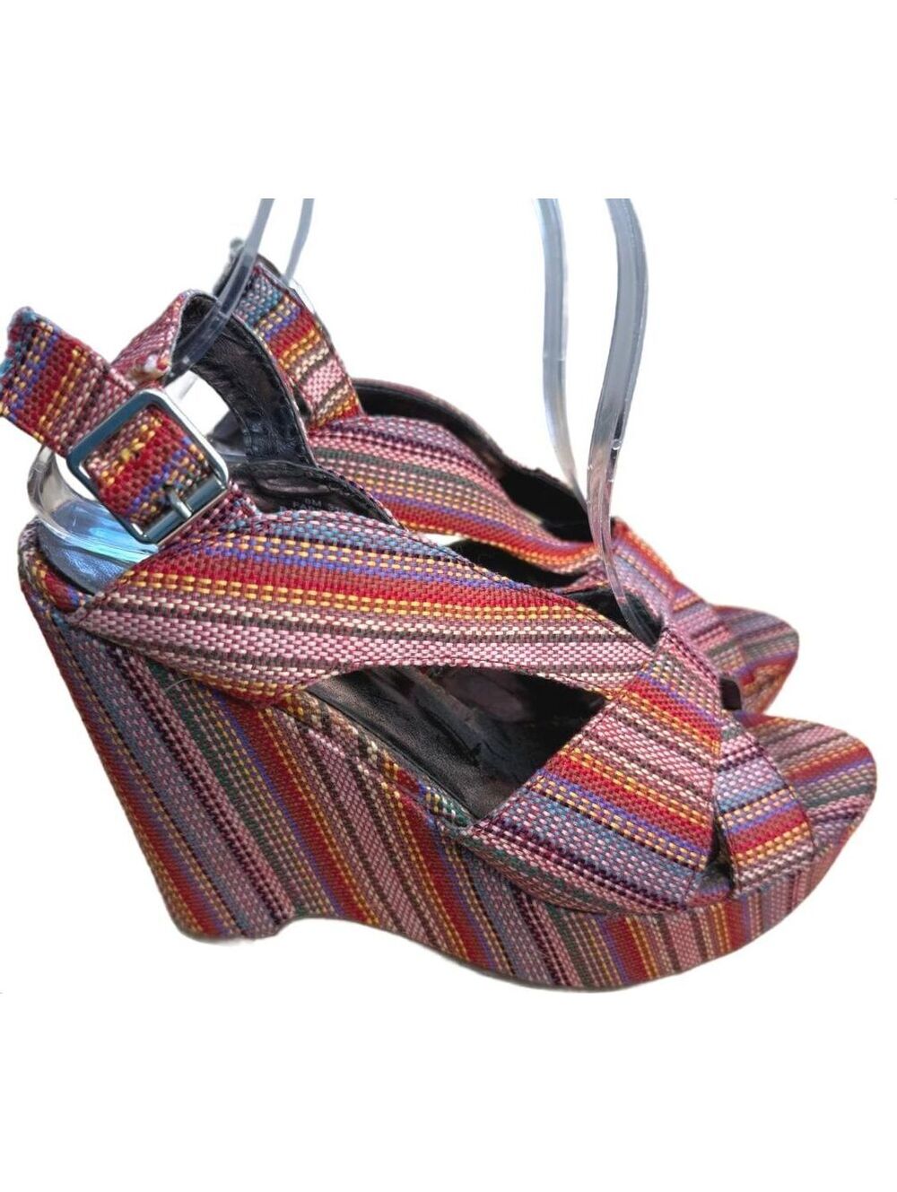 Crown Vintage Multicolor Fabric Wedge Sandals Women’s Size 8